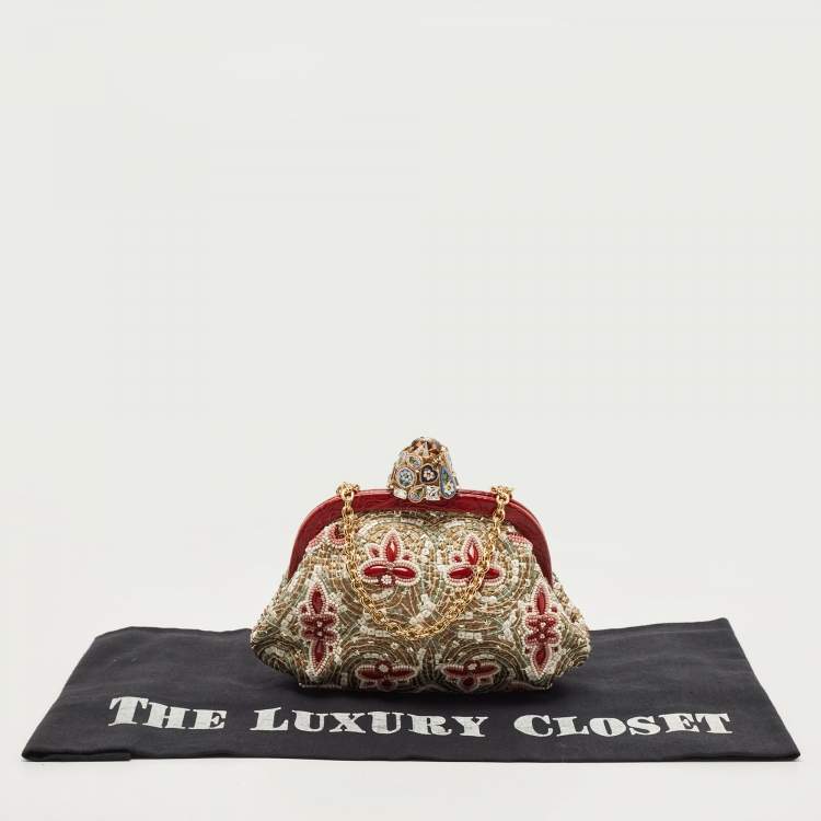 Pre Owned Dolce & Gabbana Multicolour Croc and Beads Mosaic Frame Chain Clutch