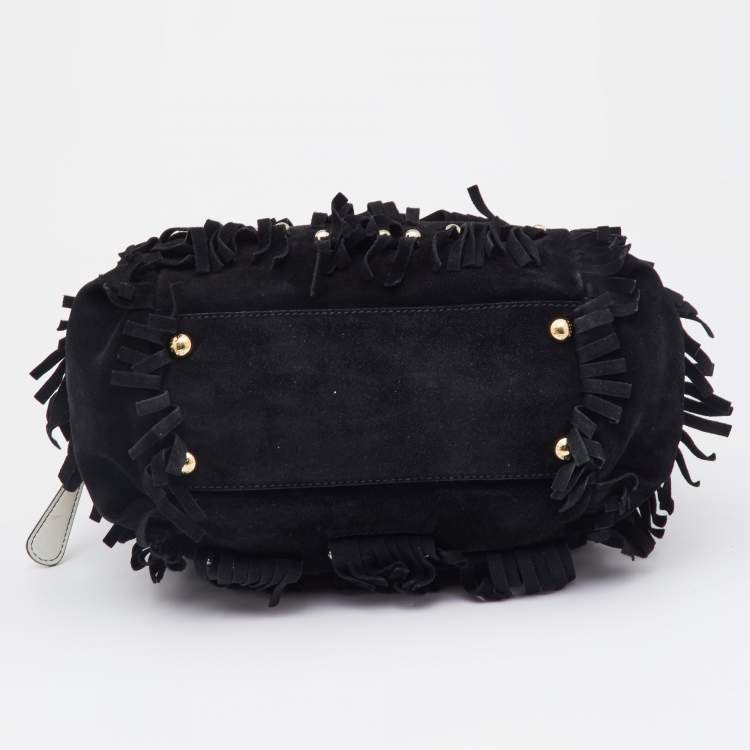 Pre Owned Dolce & Gabbana Black Suede and Leather Fringed Satchel
