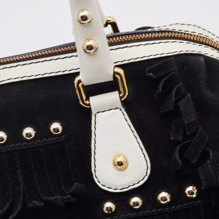 Pre Owned Dolce & Gabbana Black Suede and Leather Fringed Satchel