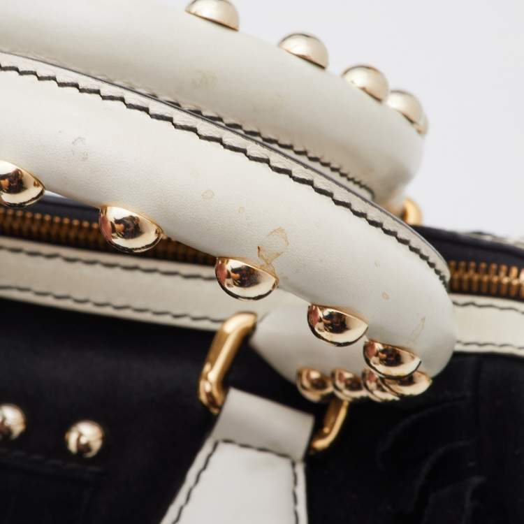 Pre Owned Dolce & Gabbana Black Suede and Leather Fringed Satchel