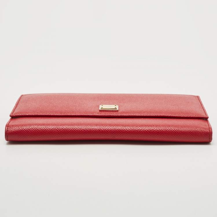Pre Owned Dolce & Gabbana Red Leather Wallet On Chain