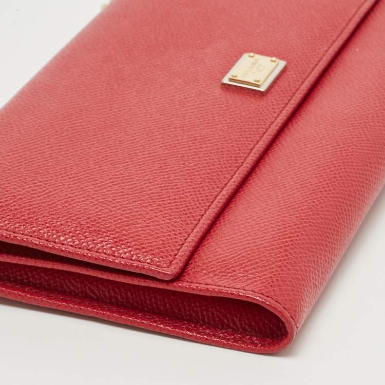 Pre Owned Dolce & Gabbana Red Leather Wallet On Chain