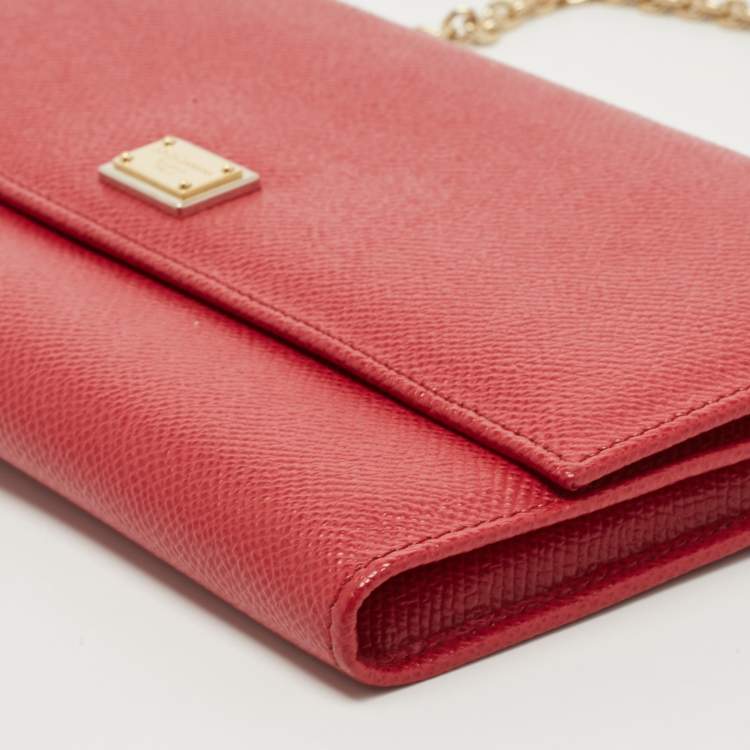 Pre Owned Dolce & Gabbana Red Leather Wallet On Chain