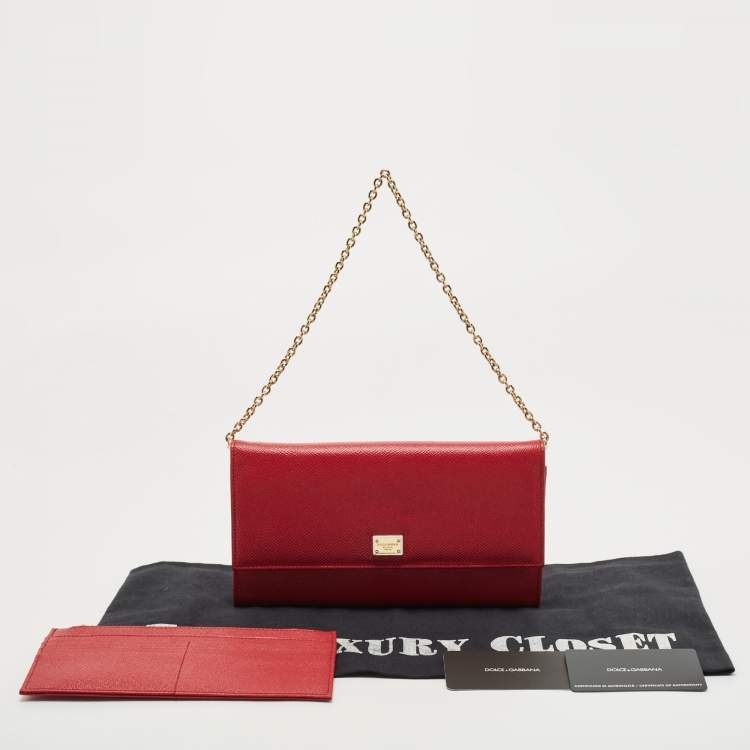Pre Owned Dolce & Gabbana Red Leather Wallet On Chain
