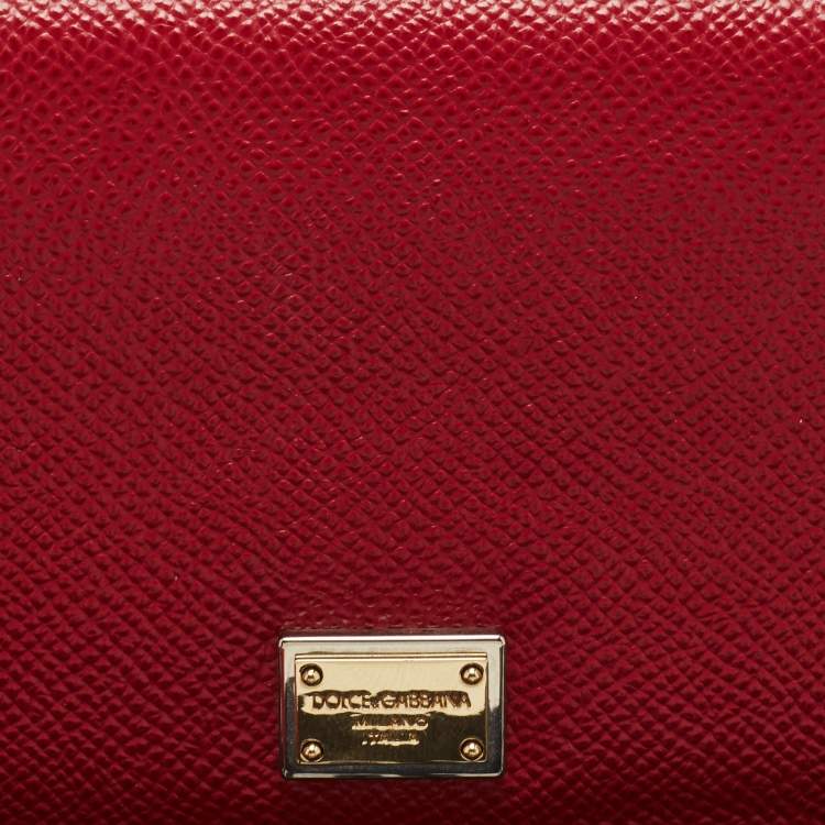 Pre Owned Dolce & Gabbana Red Leather Wallet On Chain