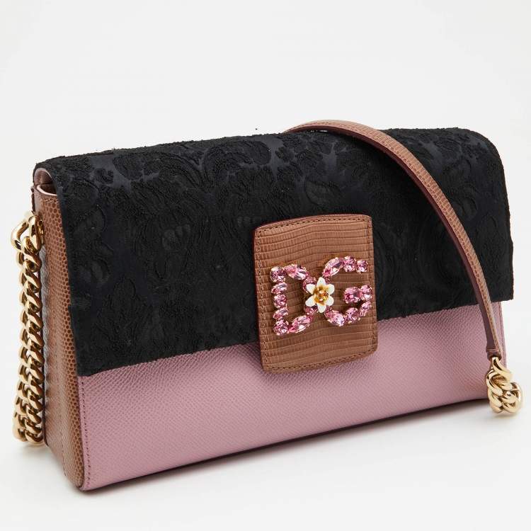 Pre Owned Dolce & Gabbana Tri Color Leather and Satin DG Millennials Shoulder Bag