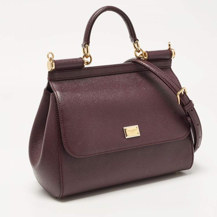 Pre Owned Dolce & Gabbana Burgundy Leather Medium Miss Sicily Top Handle Bag