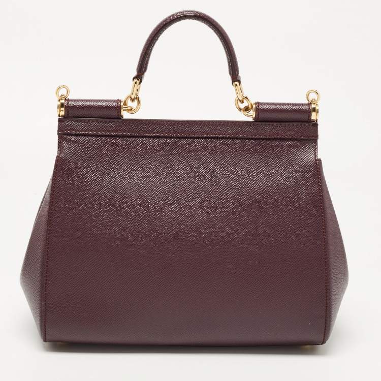 Pre Owned Dolce & Gabbana Burgundy Leather Medium Miss Sicily Top Handle Bag