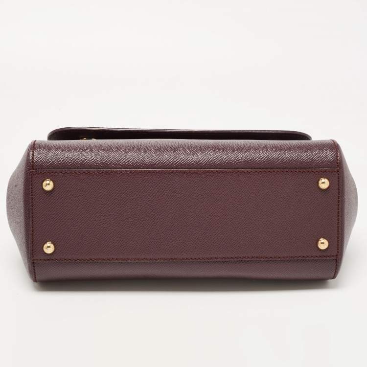 Pre Owned Dolce & Gabbana Burgundy Leather Medium Miss Sicily Top Handle Bag
