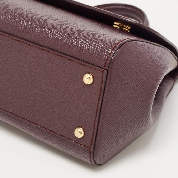 Pre Owned Dolce & Gabbana Burgundy Leather Medium Miss Sicily Top Handle Bag