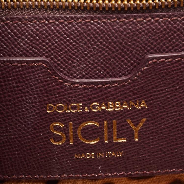 Pre Owned Dolce & Gabbana Burgundy Leather Medium Miss Sicily Top Handle Bag