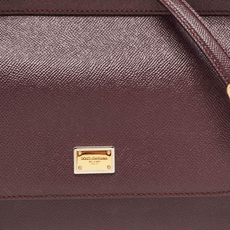 Pre Owned Dolce & Gabbana Burgundy Leather Medium Miss Sicily Top Handle Bag