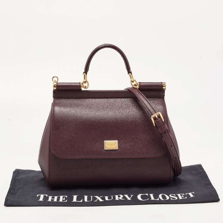 Pre Owned Dolce & Gabbana Burgundy Leather Medium Miss Sicily Top Handle Bag