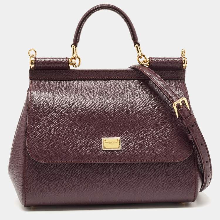 Pre Owned Dolce & Gabbana Burgundy Leather Medium Miss Sicily Top Handle Bag