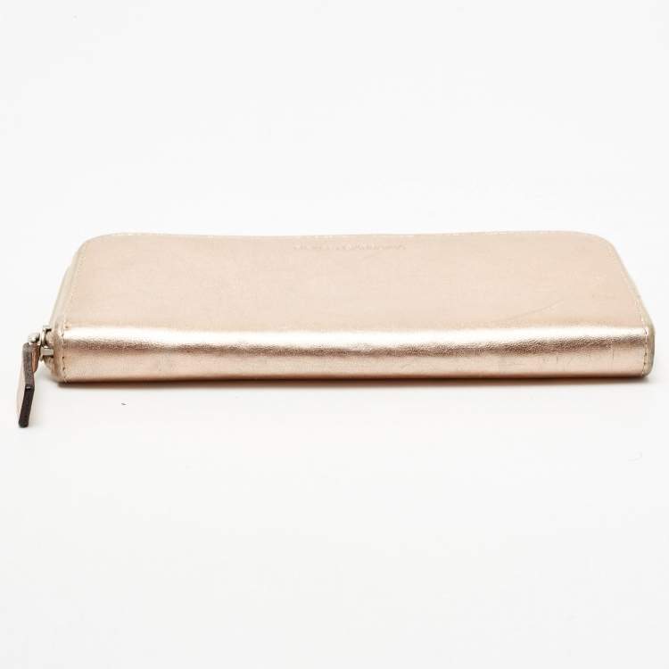 مملوكة مسبقًا Dolce & Gabbana Metallic Rose Gold Leather Zip Around Wallet