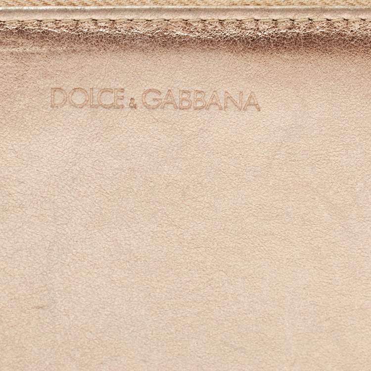 مملوكة مسبقًا Dolce & Gabbana Metallic Rose Gold Leather Zip Around Wallet