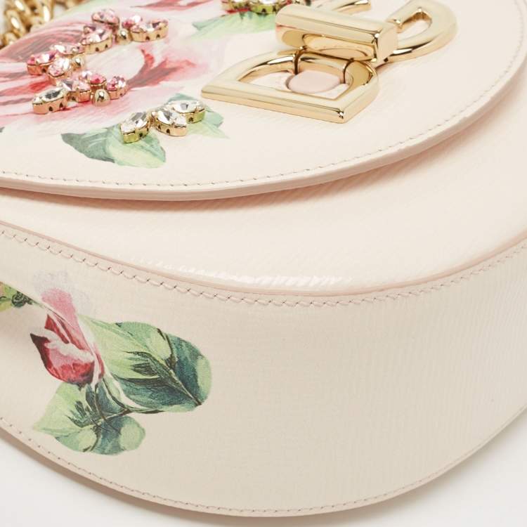 Pre Owned Dolce & Gabbana Light Pink Floral Print Leather Embellished Wifi Bag
