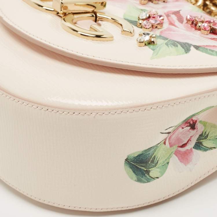 Pre Owned Dolce & Gabbana Light Pink Floral Print Leather Embellished Wifi Bag