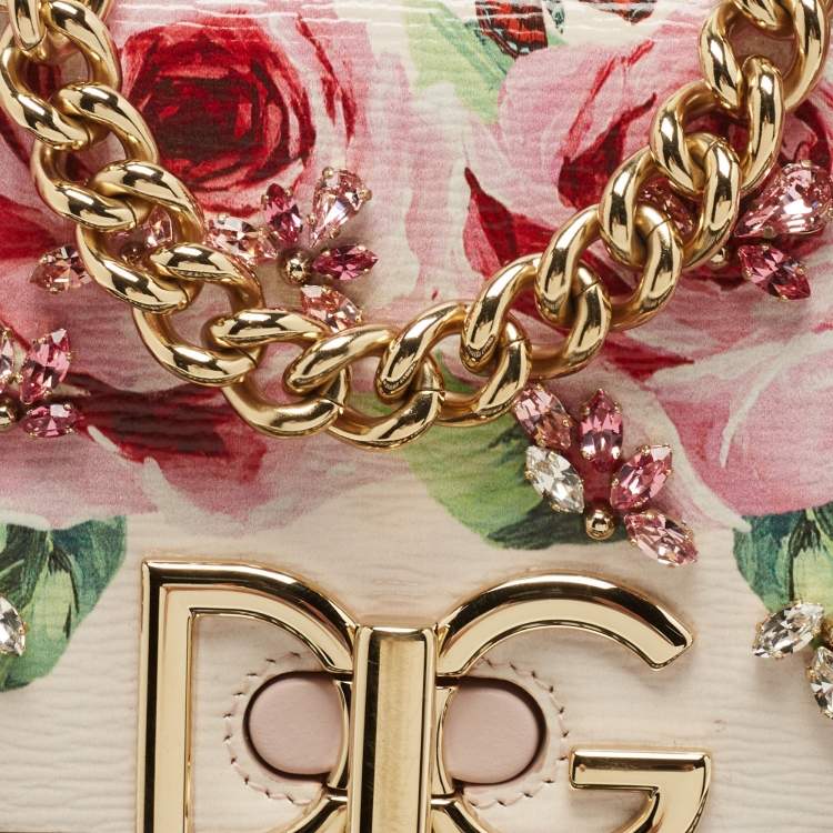 Pre Owned Dolce & Gabbana Light Pink Floral Print Leather Embellished Wifi Bag