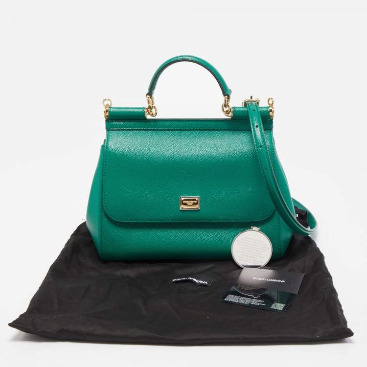 Pre Owned Dolce & Gabbana Green Leather Medium Miss Sicily Top Handle Bag