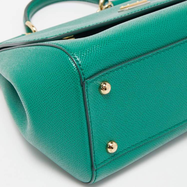 Pre Owned Dolce & Gabbana Green Leather Medium Miss Sicily Top Handle Bag