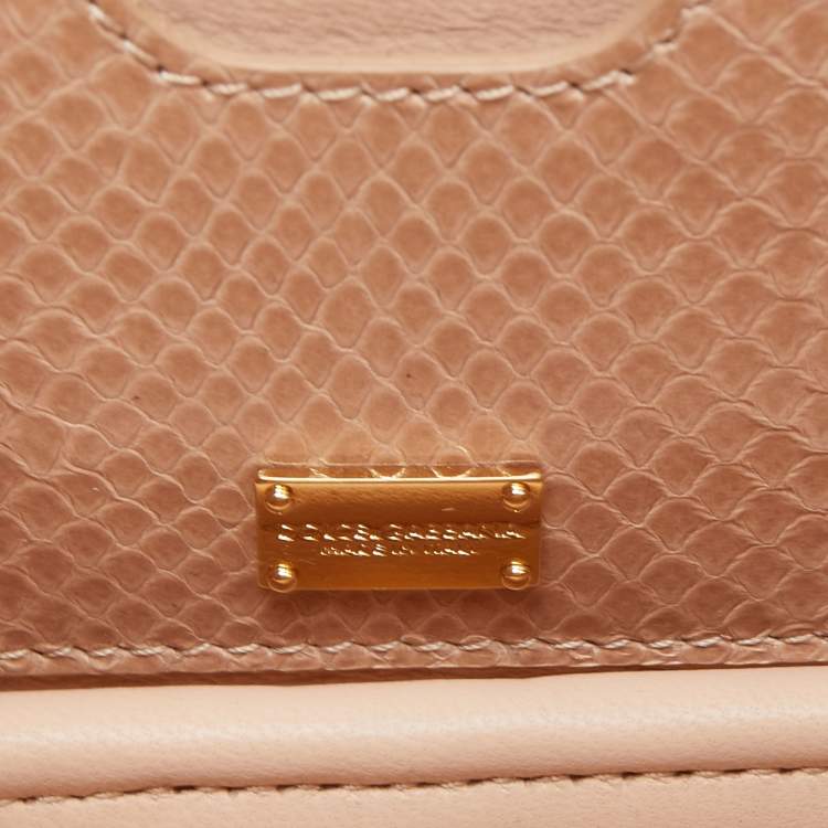 Pre Owned Dolce & Gabbana Beige Brocade Fabric and Watersnake Crystals Frame Top Handle Bag