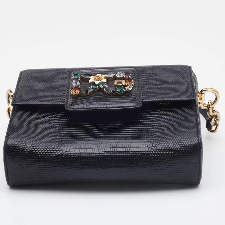 Pre Owned Dolce & Gabbana Black Lizard Embossed Leather DG Millennials Shoulder Bag