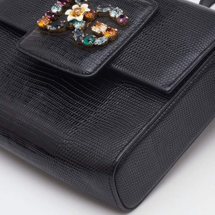Pre Owned Dolce & Gabbana Black Lizard Embossed Leather DG Millennials Shoulder Bag