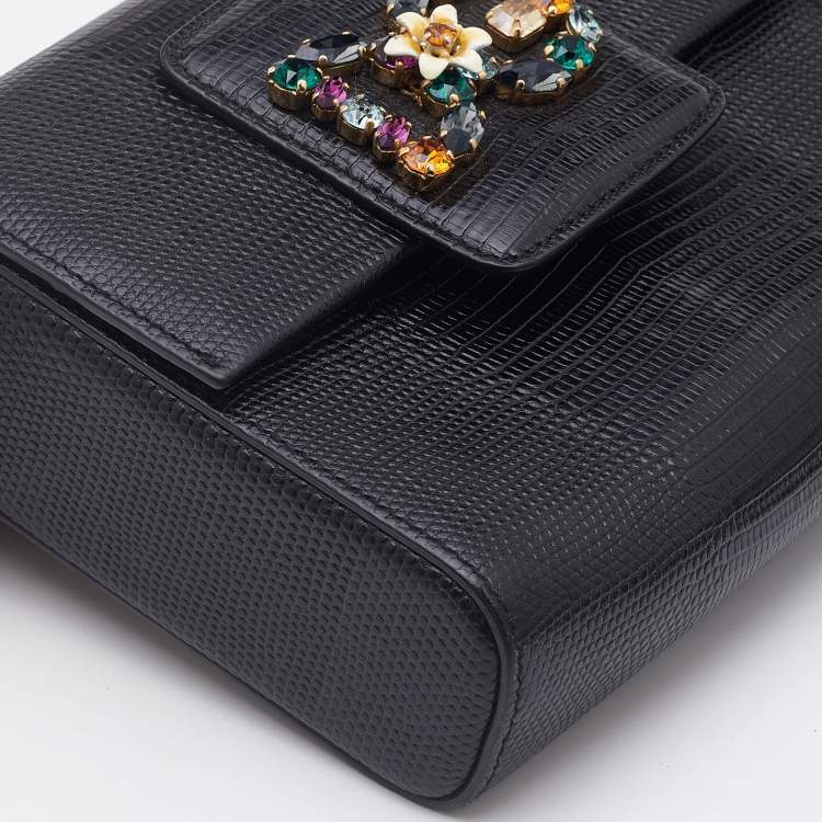 Pre Owned Dolce & Gabbana Black Lizard Embossed Leather DG Millennials Shoulder Bag