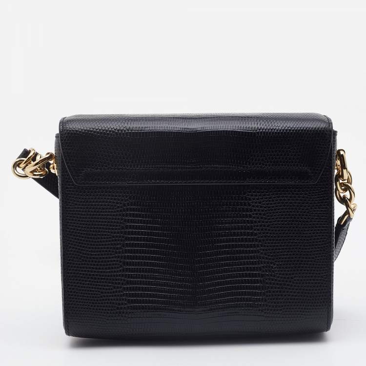 Pre Owned Dolce & Gabbana Black Lizard Embossed Leather DG Millennials Shoulder Bag