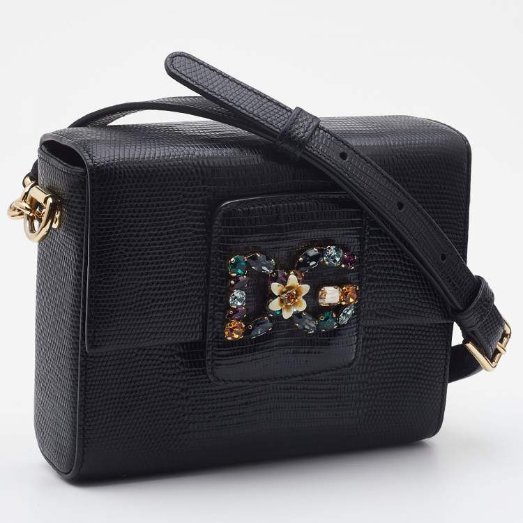 Pre Owned Dolce & Gabbana Black Lizard Embossed Leather DG Millennials Shoulder Bag
