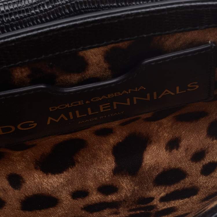 Pre Owned Dolce & Gabbana Black Lizard Embossed Leather DG Millennials Shoulder Bag