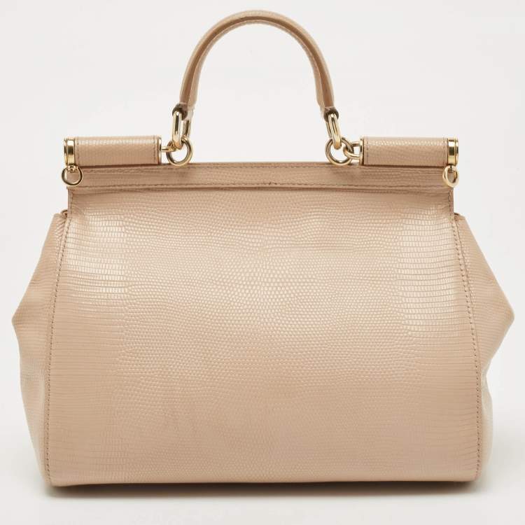 Pre Owned Dolce & Gabbana Beige Lizard Embossed Leather Medium Miss Sicily Top Handle Bag