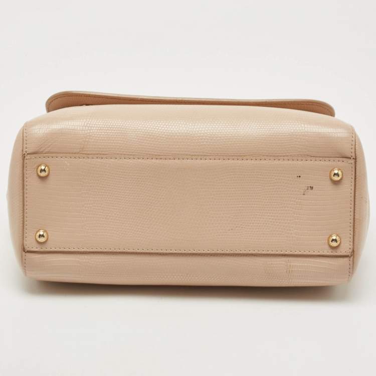Pre Owned Dolce & Gabbana Beige Lizard Embossed Leather Medium Miss Sicily Top Handle Bag