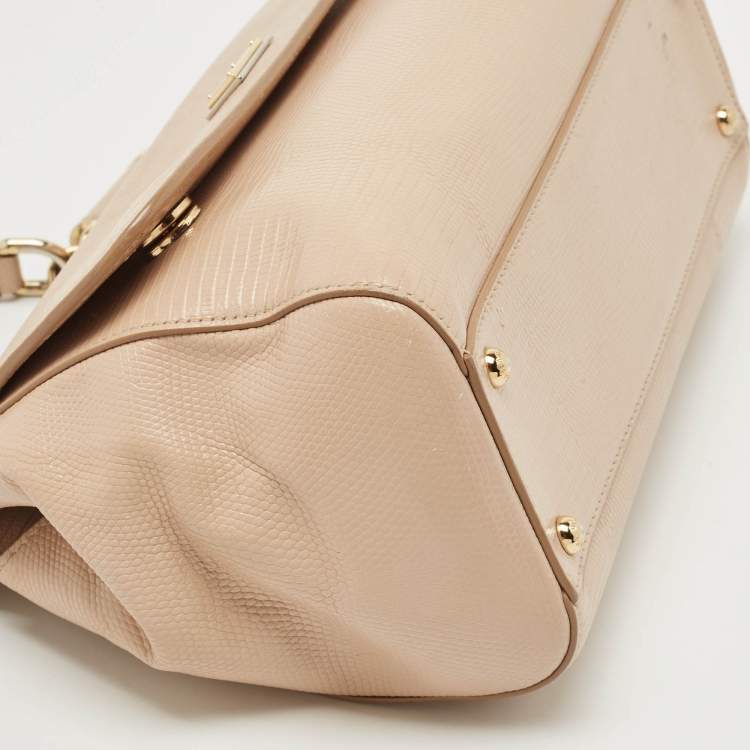 Pre Owned Dolce & Gabbana Beige Lizard Embossed Leather Medium Miss Sicily Top Handle Bag