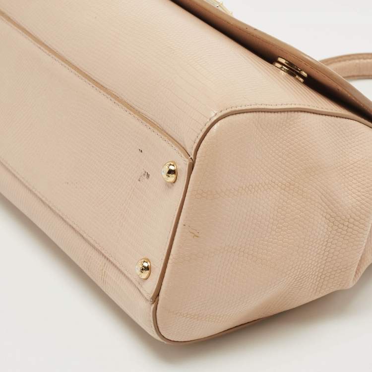 Pre Owned Dolce & Gabbana Beige Lizard Embossed Leather Medium Miss Sicily Top Handle Bag