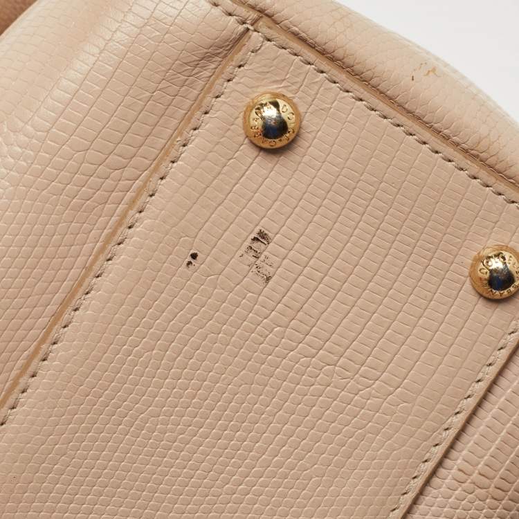 Pre Owned Dolce & Gabbana Beige Lizard Embossed Leather Medium Miss Sicily Top Handle Bag