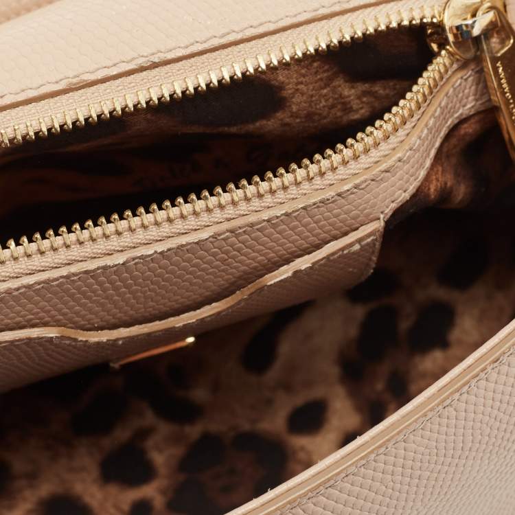 Pre Owned Dolce & Gabbana Beige Lizard Embossed Leather Medium Miss Sicily Top Handle Bag