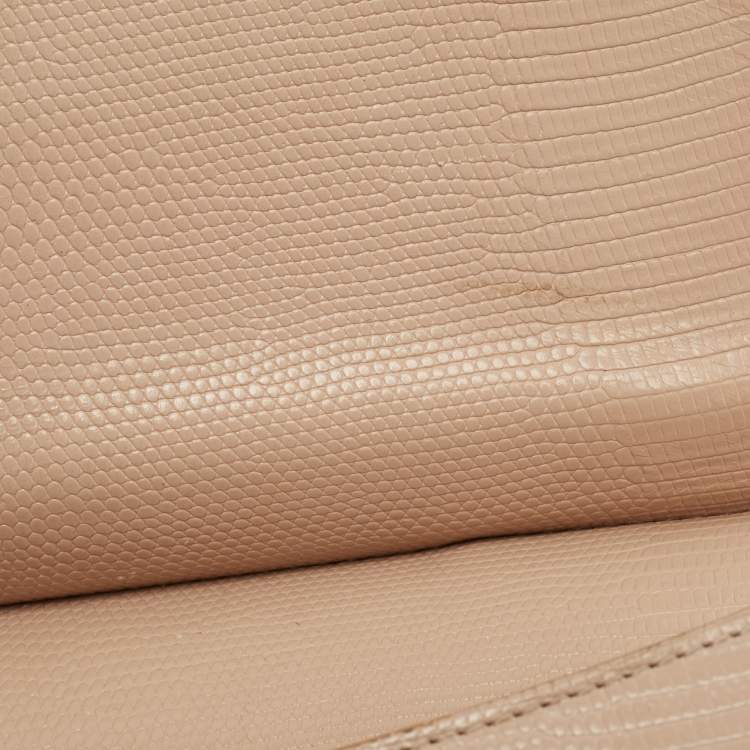 Pre Owned Dolce & Gabbana Beige Lizard Embossed Leather Medium Miss Sicily Top Handle Bag