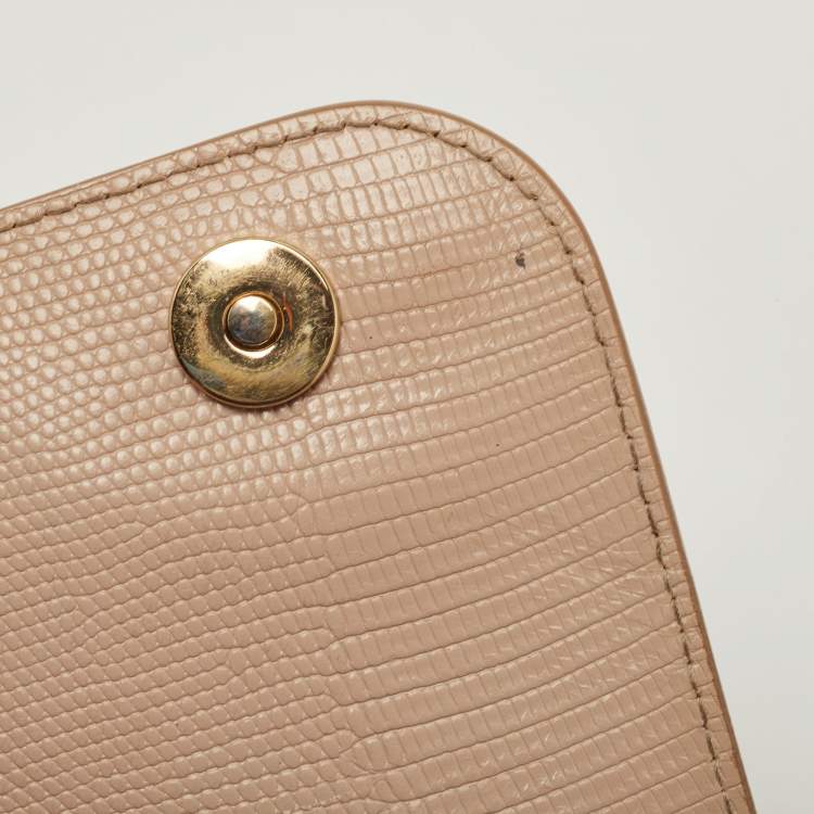 Pre Owned Dolce & Gabbana Beige Lizard Embossed Leather Medium Miss Sicily Top Handle Bag