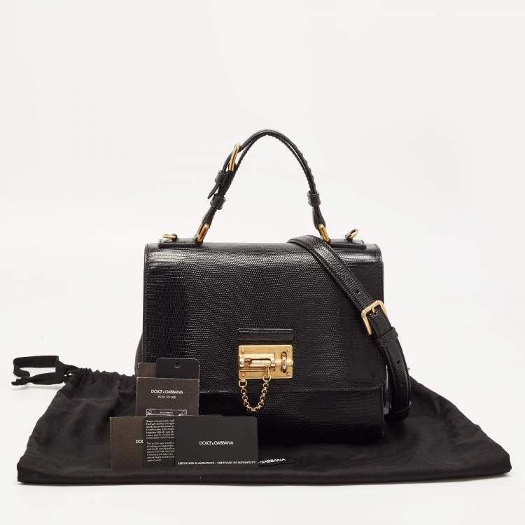 Pre Owned Dolce & Gabbana Black Lizard Embossed Leather Medium Miss Monica Top Handle Bag