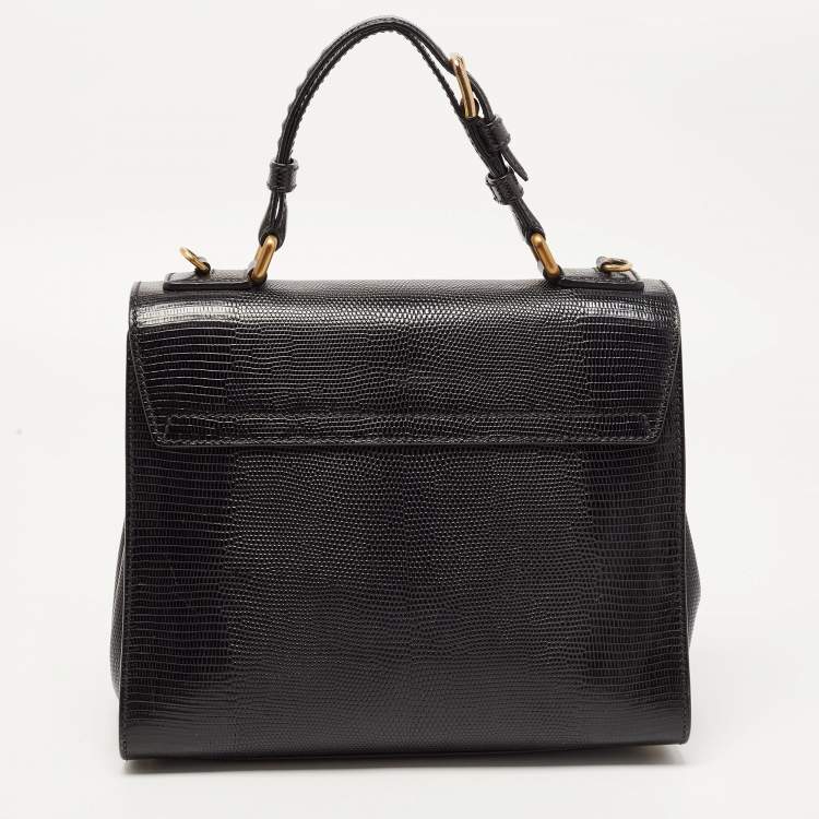 Pre Owned Dolce & Gabbana Black Lizard Embossed Leather Medium Miss Monica Top Handle Bag