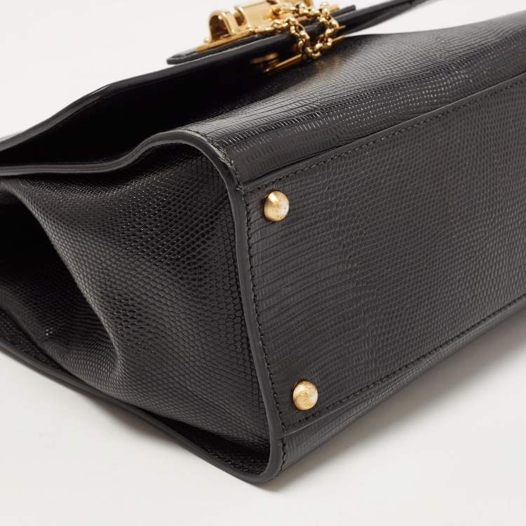Pre Owned Dolce & Gabbana Black Lizard Embossed Leather Medium Miss Monica Top Handle Bag