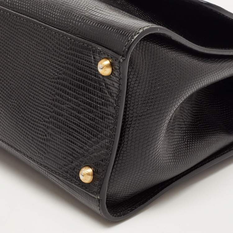Pre Owned Dolce & Gabbana Black Lizard Embossed Leather Medium Miss Monica Top Handle Bag