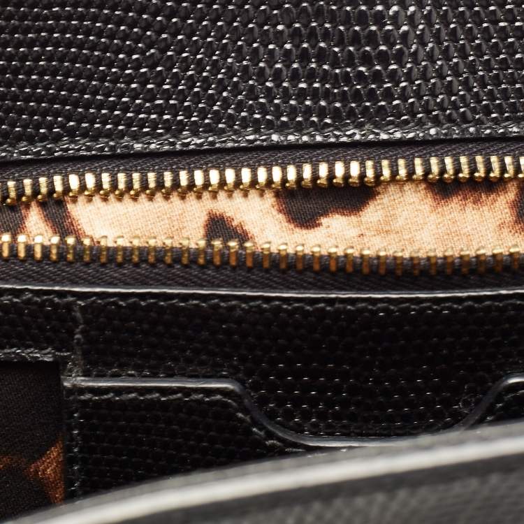Pre Owned Dolce & Gabbana Black Lizard Embossed Leather Medium Miss Monica Top Handle Bag