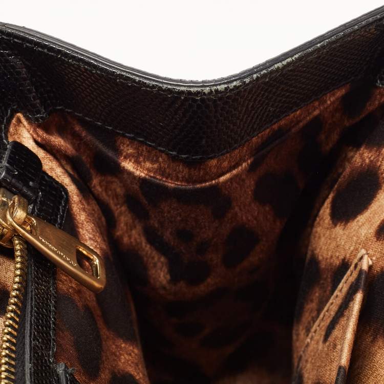 Pre Owned Dolce & Gabbana Black Lizard Embossed Leather Medium Miss Monica Top Handle Bag
