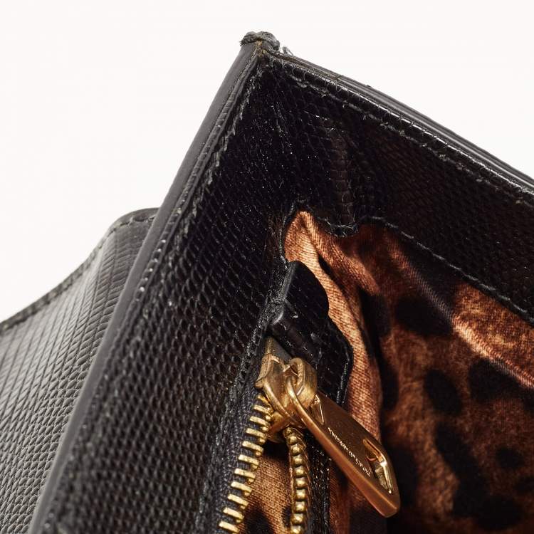 Pre Owned Dolce & Gabbana Black Lizard Embossed Leather Medium Miss Monica Top Handle Bag