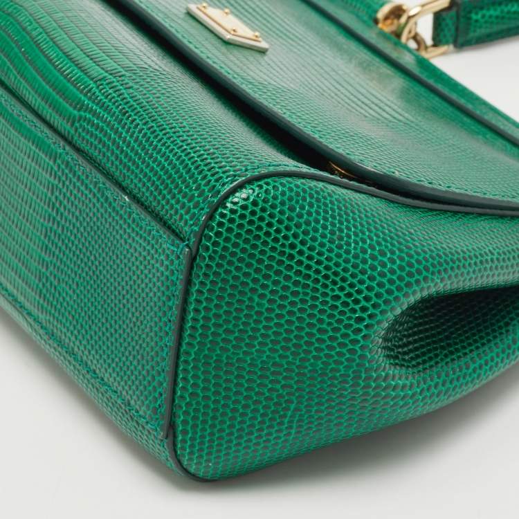 Pre Owned Dolce and Gabbana Green Lizard Embossed Leather Small Miss Sicily Top Handle Bag