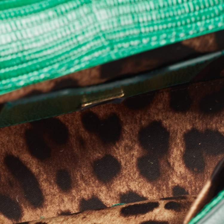 Pre Owned Dolce and Gabbana Green Lizard Embossed Leather Small Miss Sicily Top Handle Bag