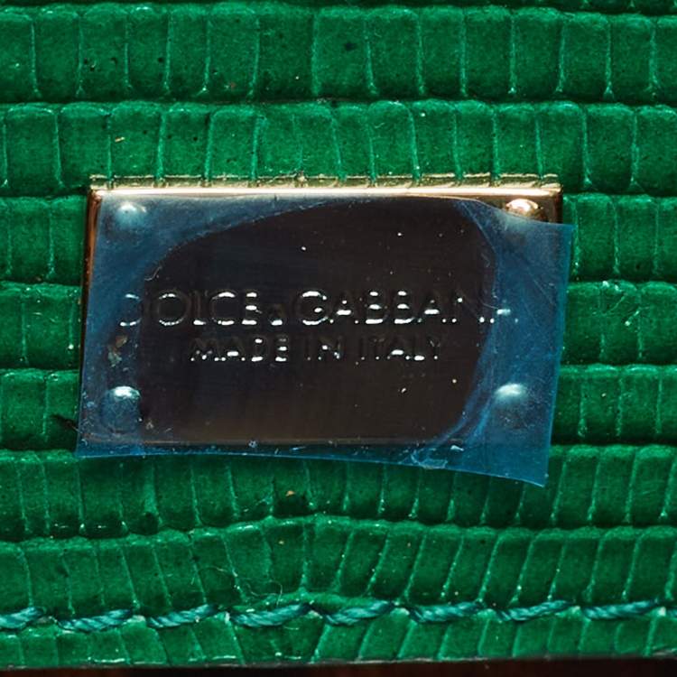 Pre Owned Dolce and Gabbana Green Lizard Embossed Leather Small Miss Sicily Top Handle Bag